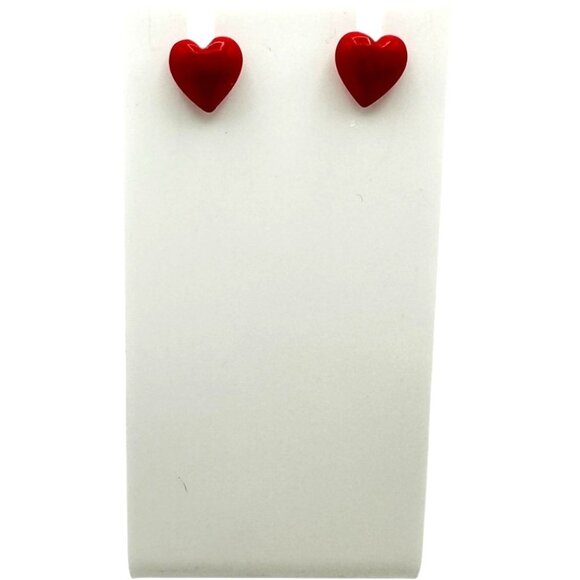 Red Heart Shaped Stud Earrings With Silver Tone Posts Womens Fashion Jewelry - Picture 1 of 5